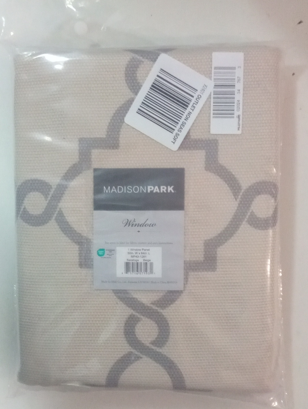 Madison Park Saratoga Beige Window Panel Grommet 84" NWT $60